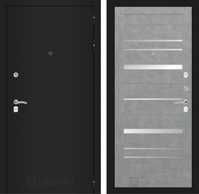 Входная дверь CLASSIC шагрень черная 20 - Бетон светлый, зеркальные вставки